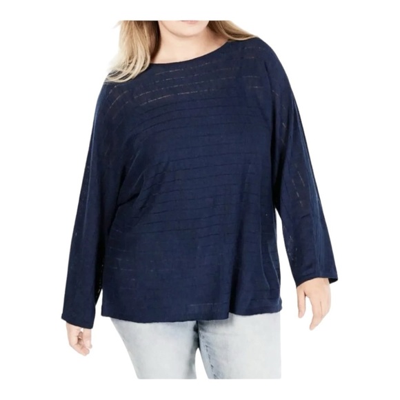 NEW Style & Co Plus Navy Blue Tunic Top Blouse Long Sleeves Lightweight Size 2X - Picture 1 of 7